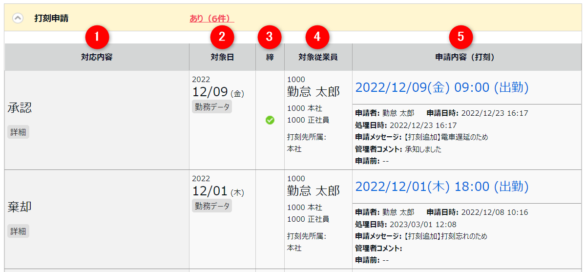 オンラインヘルプ | 勤革時 | 承認 / 棄却済みの申請一覧を確認する方法