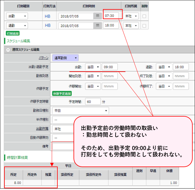 出勤予定前の労働時間をカウントしない設定にしている場合 勤務開始刻限 は使用しますか King Of Time オンラインヘルプ